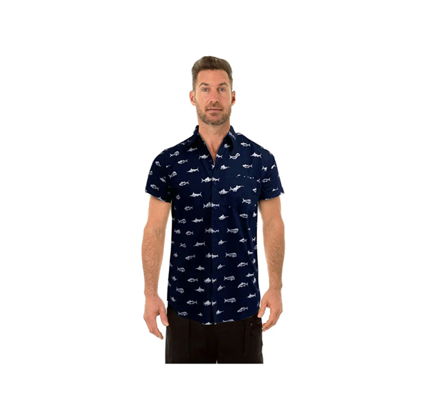 Uzzi Hawaiian Cotton Fish Men's Shirt 