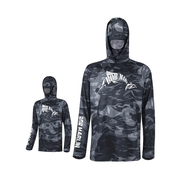 Suéter de Hombre con Capucha y Máscara Bob Marlin Black Storm Camo - UV UPF 50+